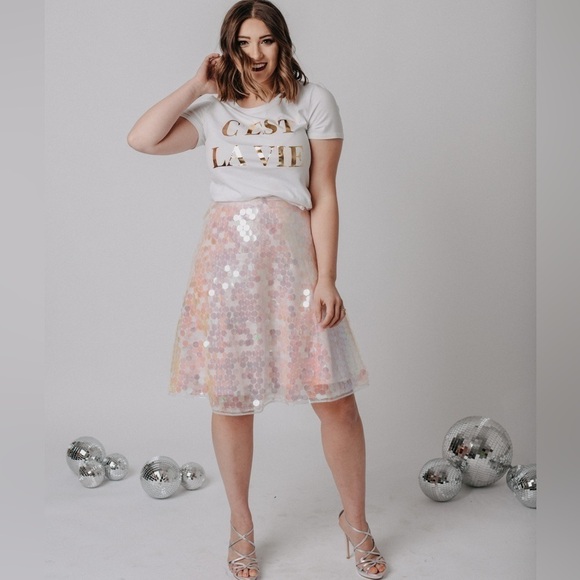 Eva Franco sold at Anthropology adorable pink chunky sequin skirt Brand NEW! - Picture 3 of 12